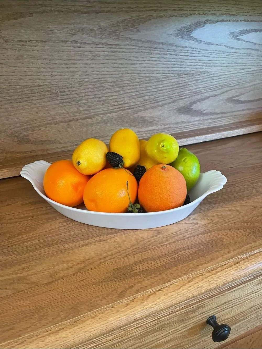 Vintage French Ironstone Serving Bowl White Oval Shell Handles Farmhouse